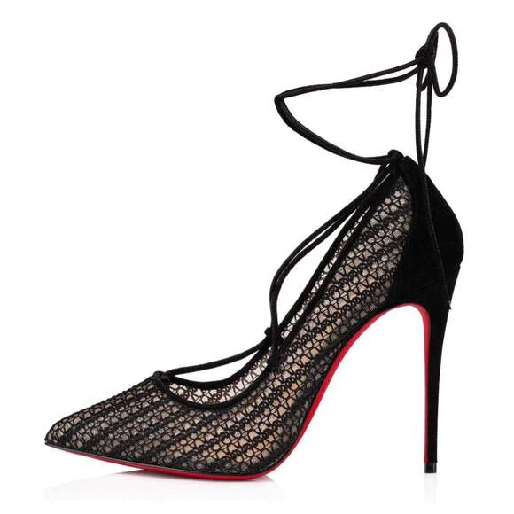 Christian Louboutin Peropik 100 Black Suede Lace Up Tie Sandal Heel Pump 38 - Picture 3 of 12